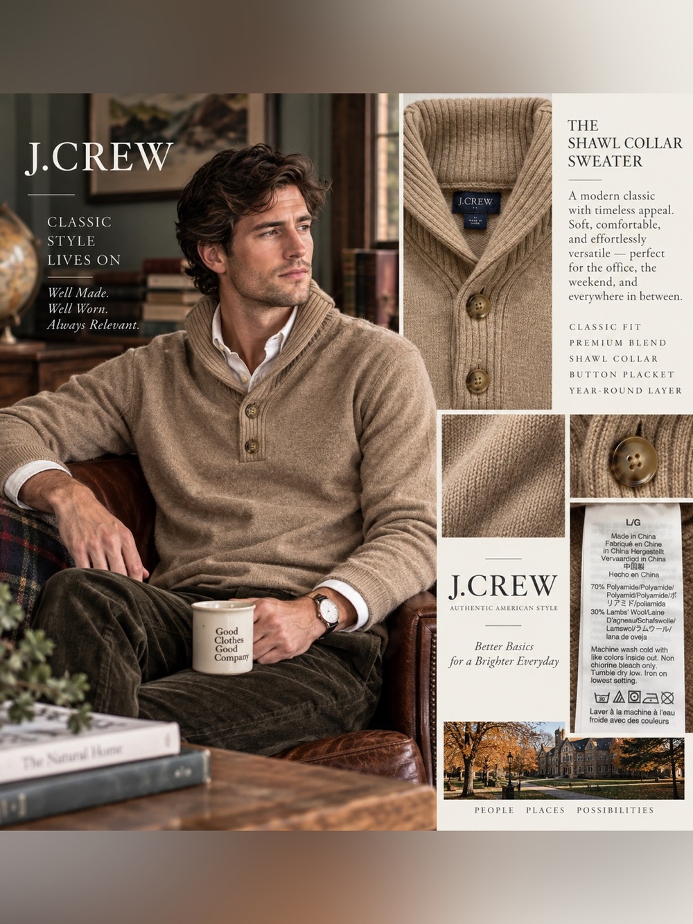 J. Crew Men's Shawl Collar Sweater - Taupe